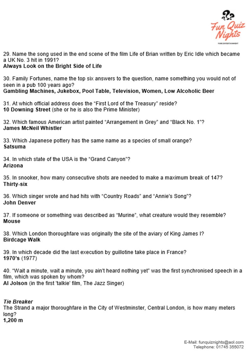 easy pub quiz questions and answers general knowledge